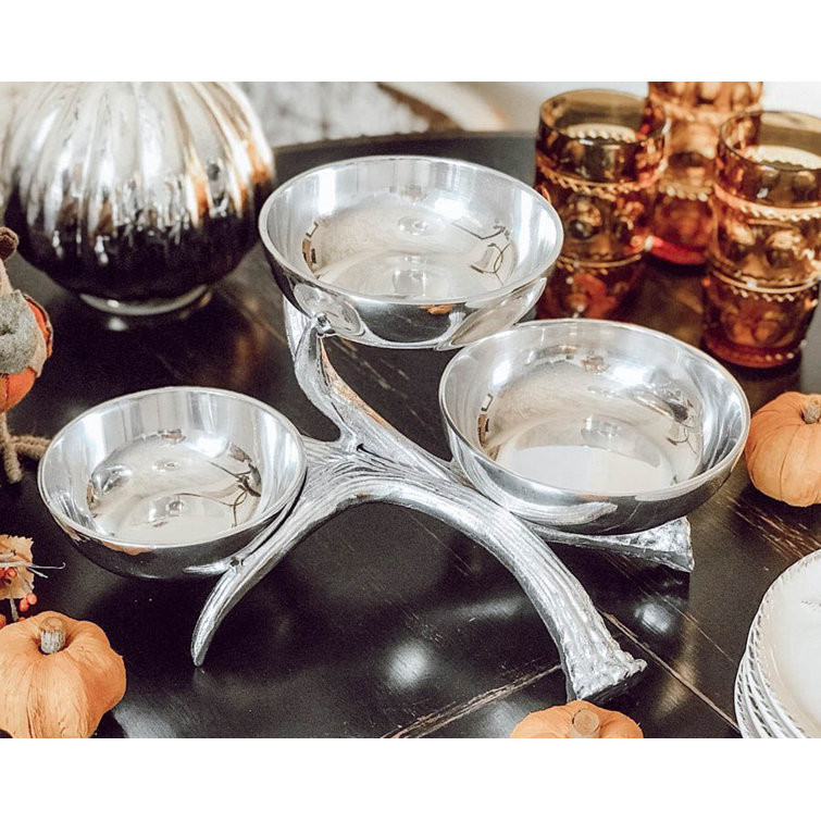 Rustic Silver Aluminum Antler 3-Tiered Serving Bowls