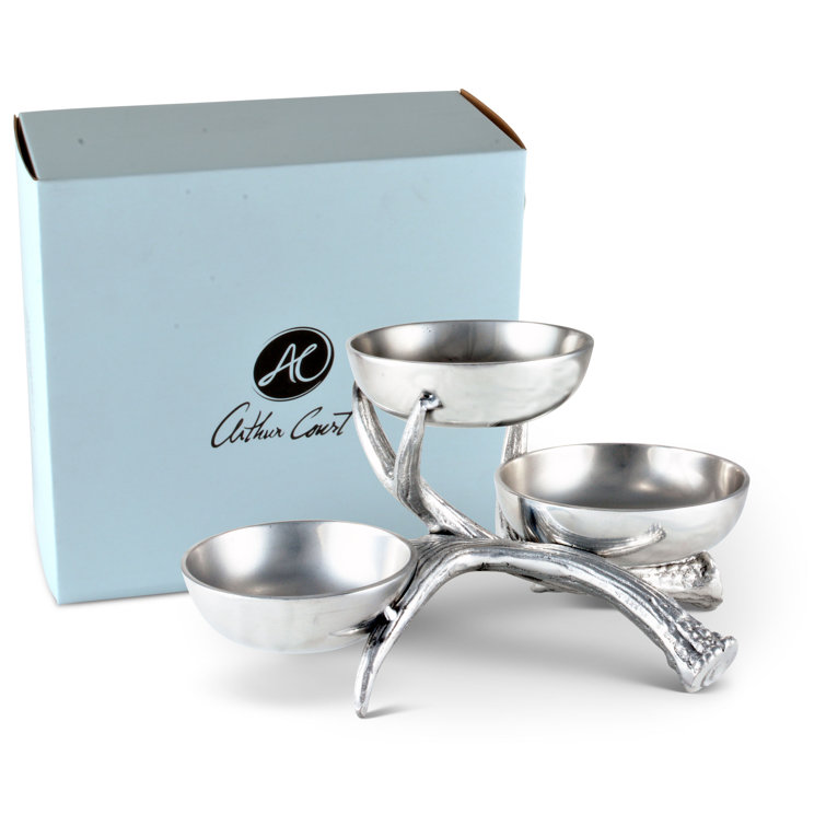 Rustic Silver Aluminum Antler 3-Tiered Serving Bowls