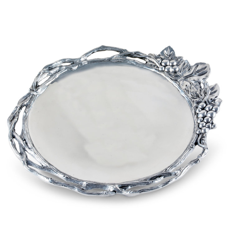 Arthur Court Large Round Silver Aluminum Grape Vine Tray