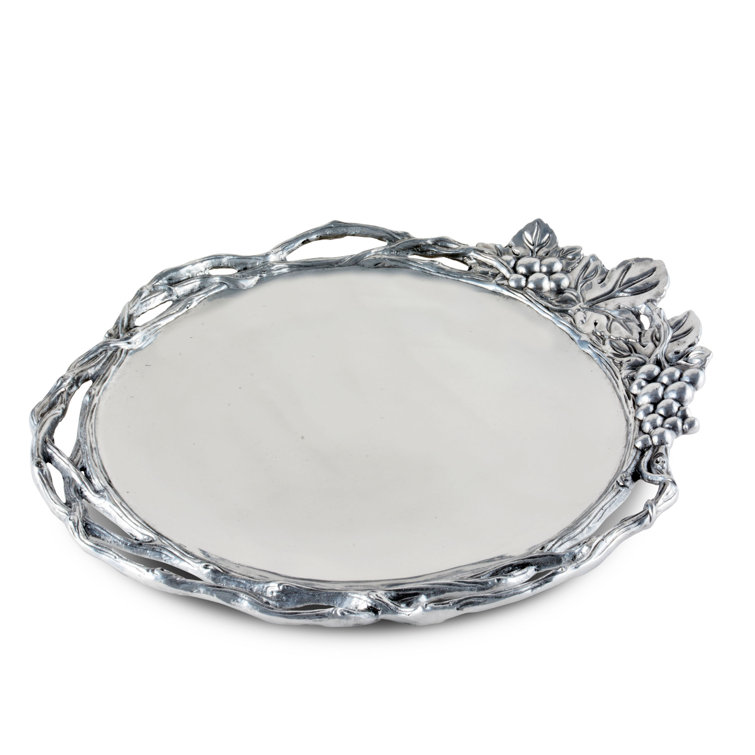 Arthur Court Large Round Silver Aluminum Grape Vine Tray