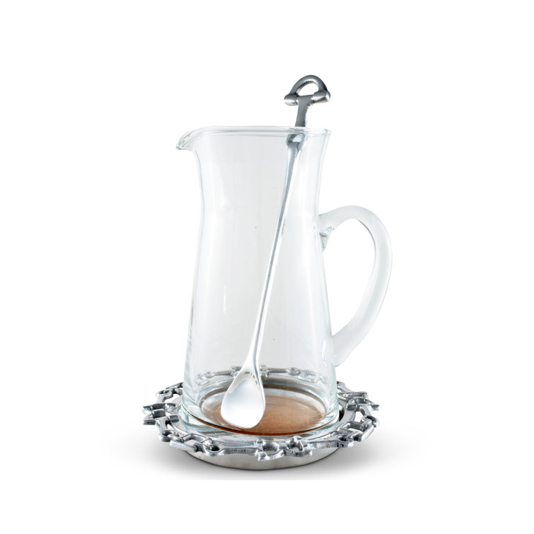 Handcrafted Aluminum Equestrian Pitcher Set with Glass and Cork Base