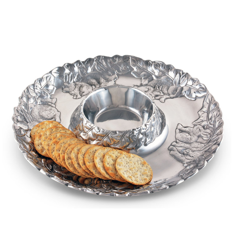 Handcrafted Aluminum Bunny Design Chips and Dip Platter