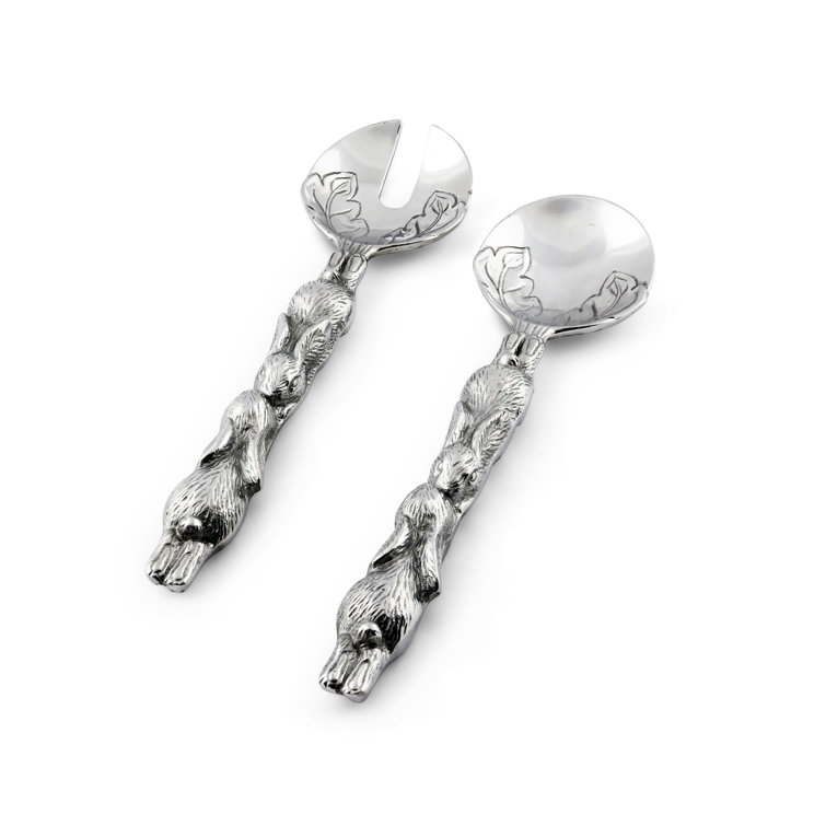 Silver Aluminum Bunny Salad Serving Set with Leaf Design
