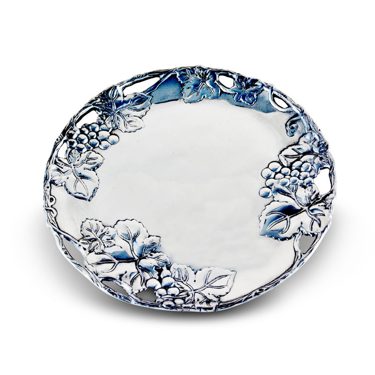 Handcrafted 12'' Aluminum Round Plate with Grape Design