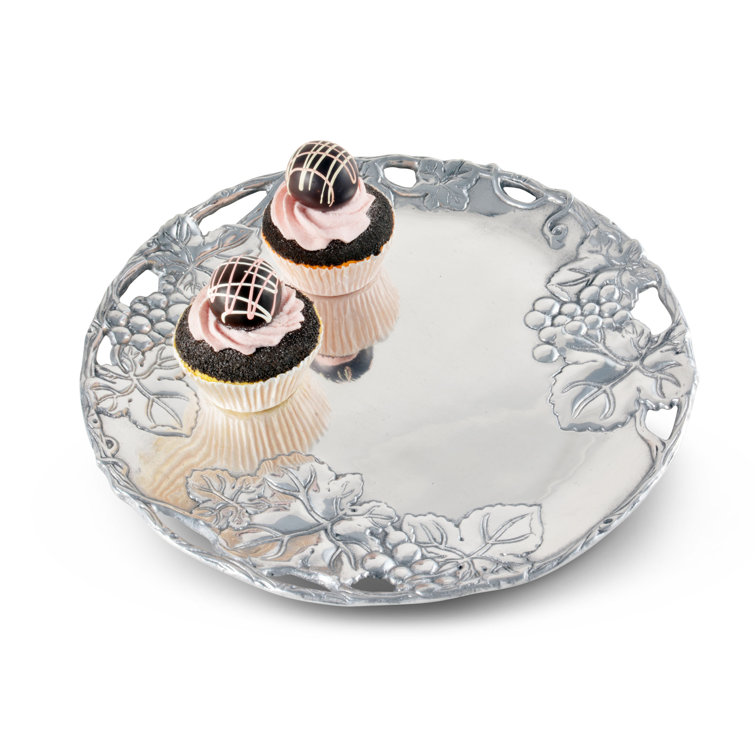 Handcrafted 12'' Aluminum Round Plate with Grape Design