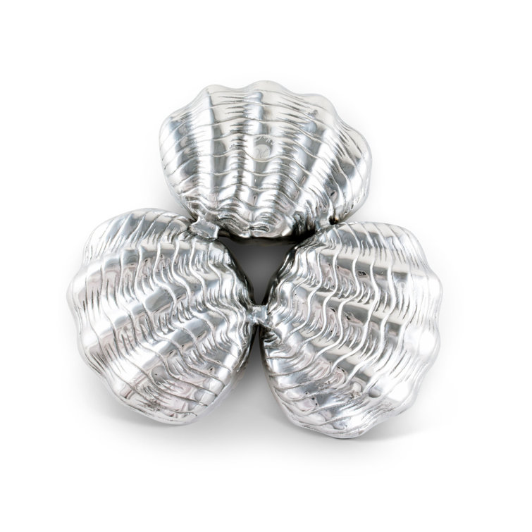 Polished Aluminum Coastal Clam Shell 3-Bowl Server