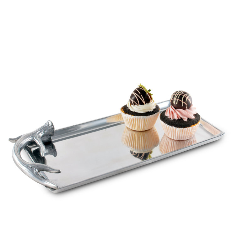 Polished Aluminum Oval Tray with Textured Antler Handle