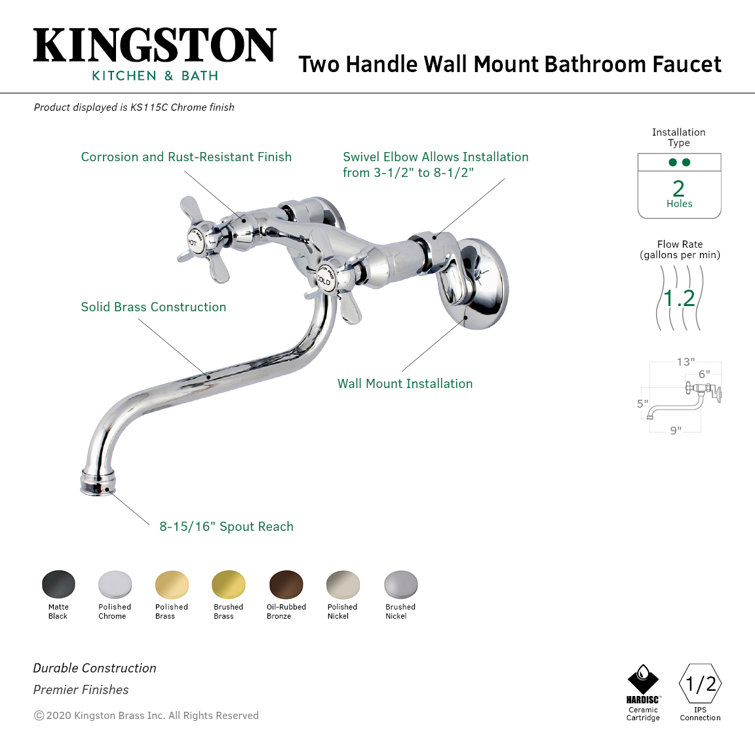 Essex Polished Brass Two-Handle Wall Mounted Bathroom Faucet