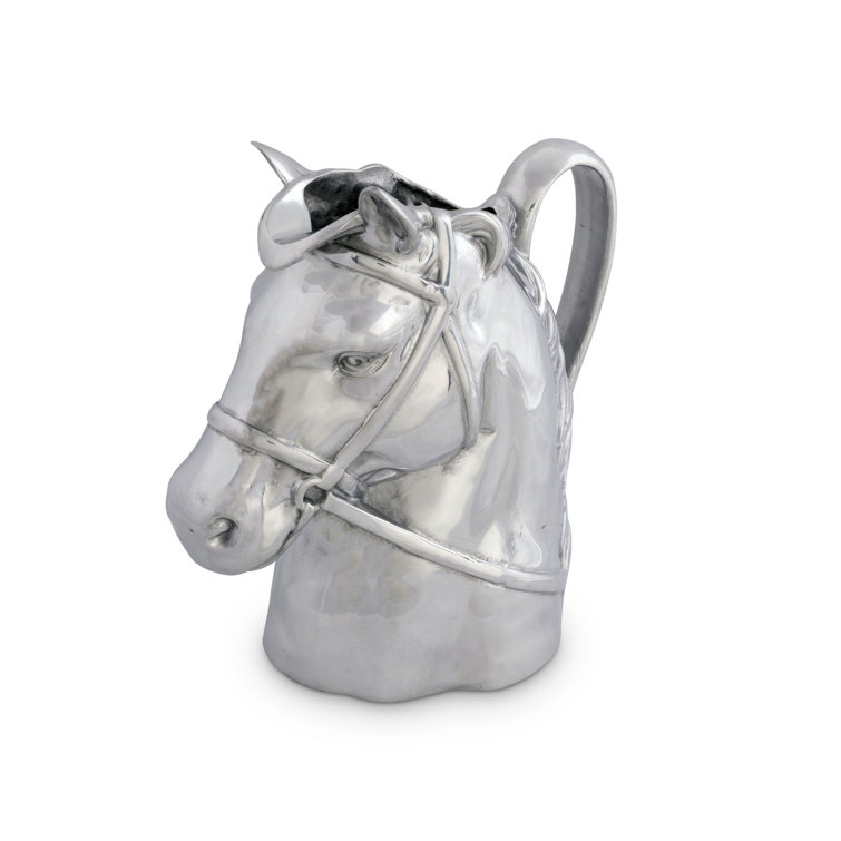 Silver Aluminum Thoroughbred Horse Head Pitcher Vase