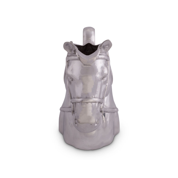 Silver Aluminum Thoroughbred Horse Head Pitcher Vase