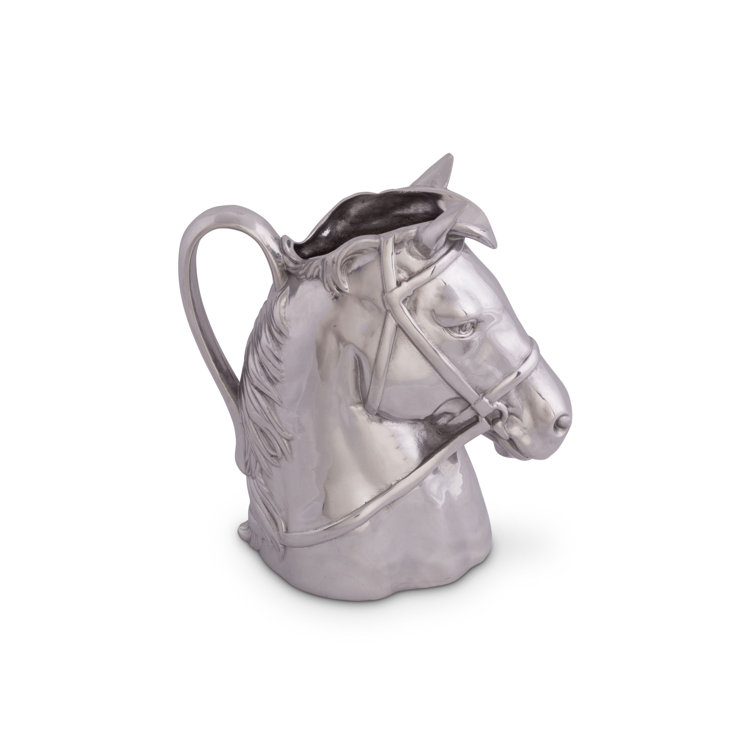 Silver Aluminum Thoroughbred Horse Head Pitcher Vase
