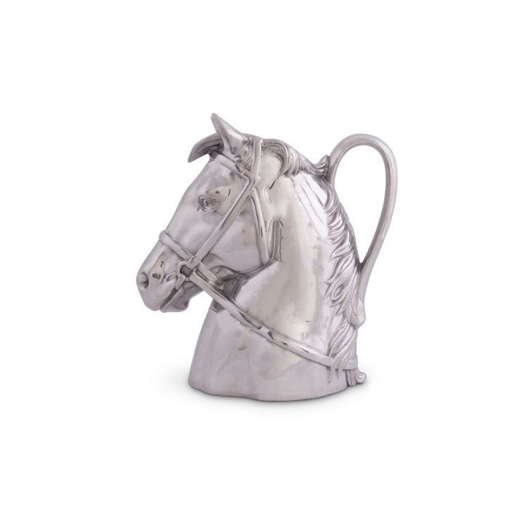 Silver Aluminum Thoroughbred Horse Head Pitcher Vase