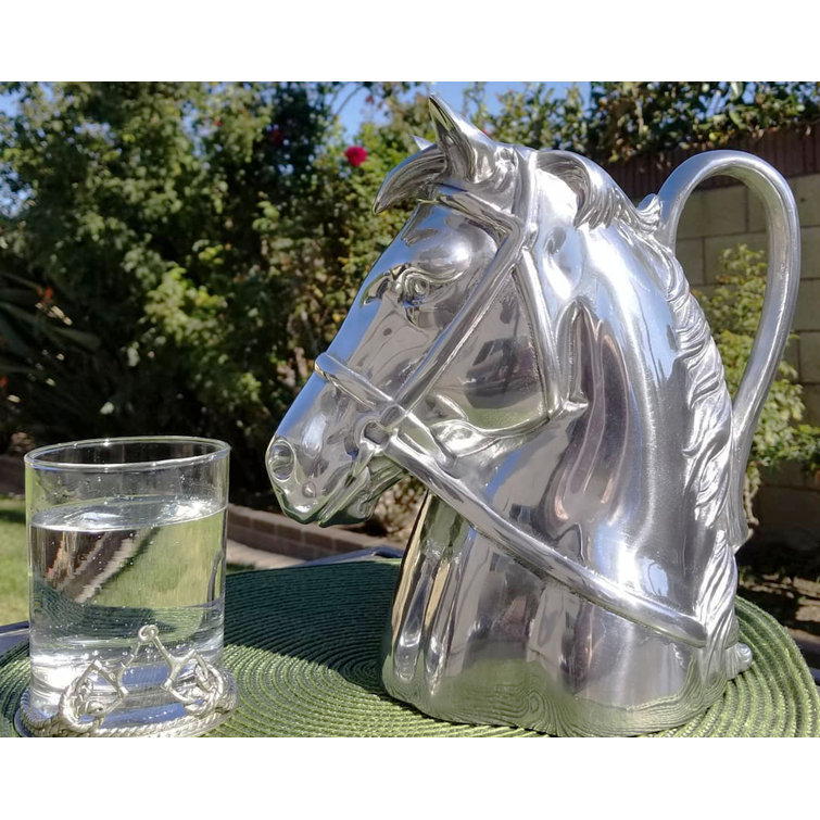 Silver Aluminum Thoroughbred Horse Head Pitcher Vase