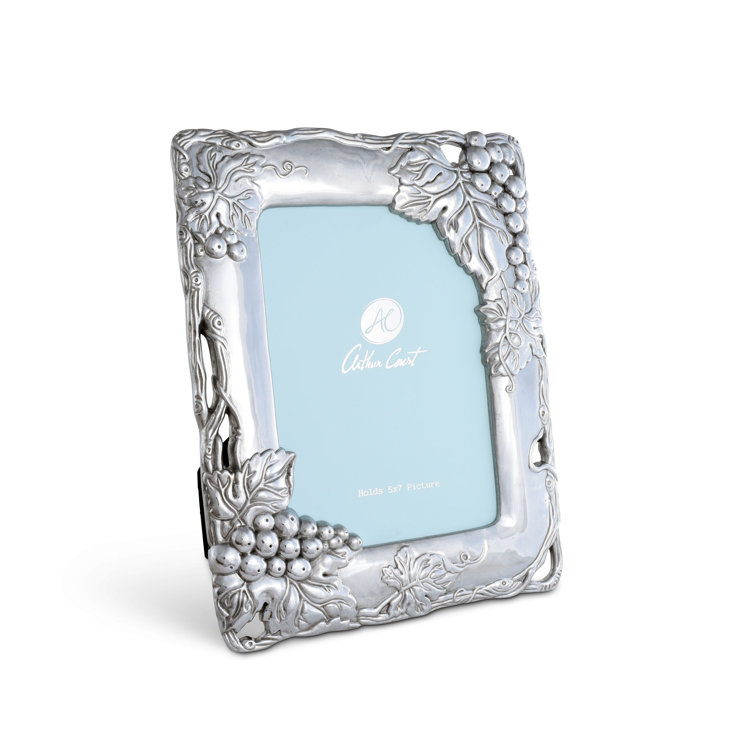 Classic Silver Aluminum Tabletop Picture Frame with Grape Design
