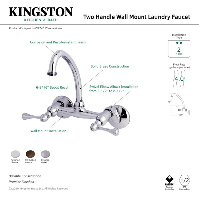 Oil Rubbed Bronze Wall Mount Laundry Faucet with Dual Handles
