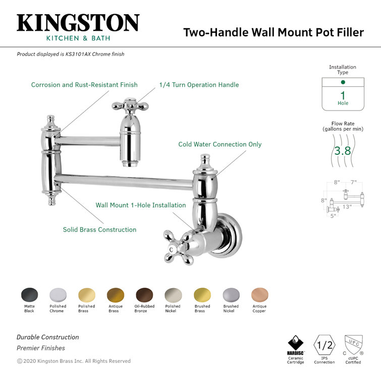 Matte Black Brass Wall Mount Pot Filler Faucet