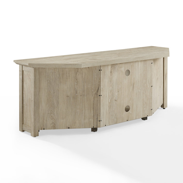 Frosted Oak Corner TV Stand with Cabinets and Brass Hardware