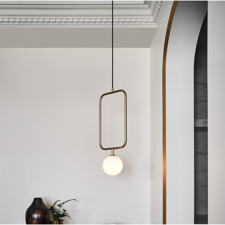 Champagne Gold Glass Globe Pendant Light, 11.8" H