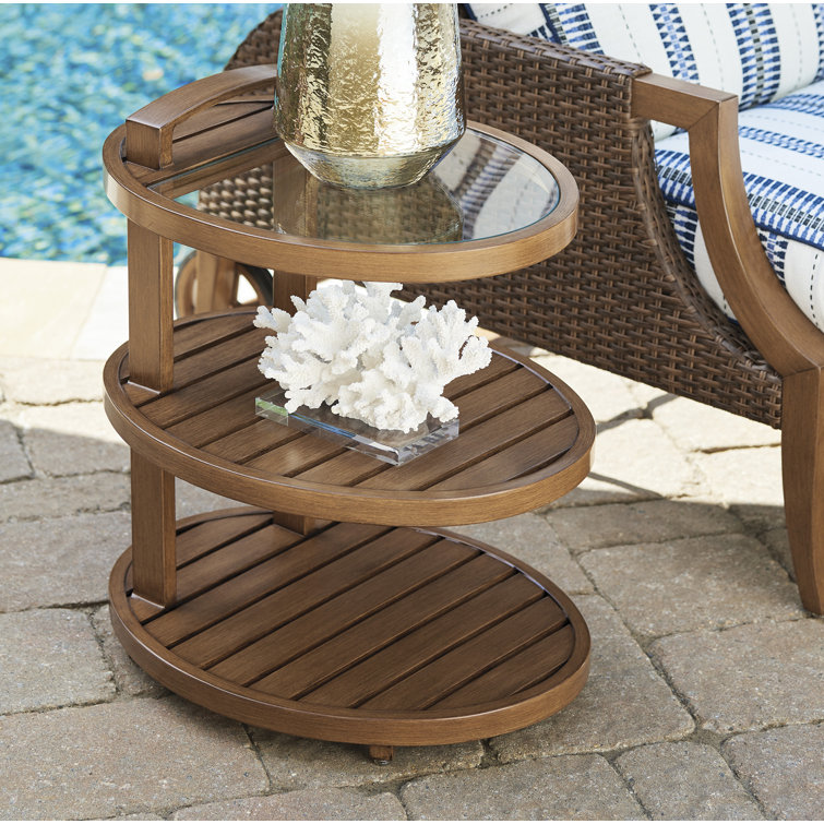 Harbor Isle 23'' Walnut Finish Tiered Round End Table with Glass Top
