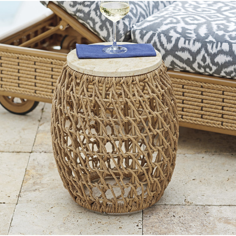 Beige Transitional Mactan Stone 12" Round Side Table
