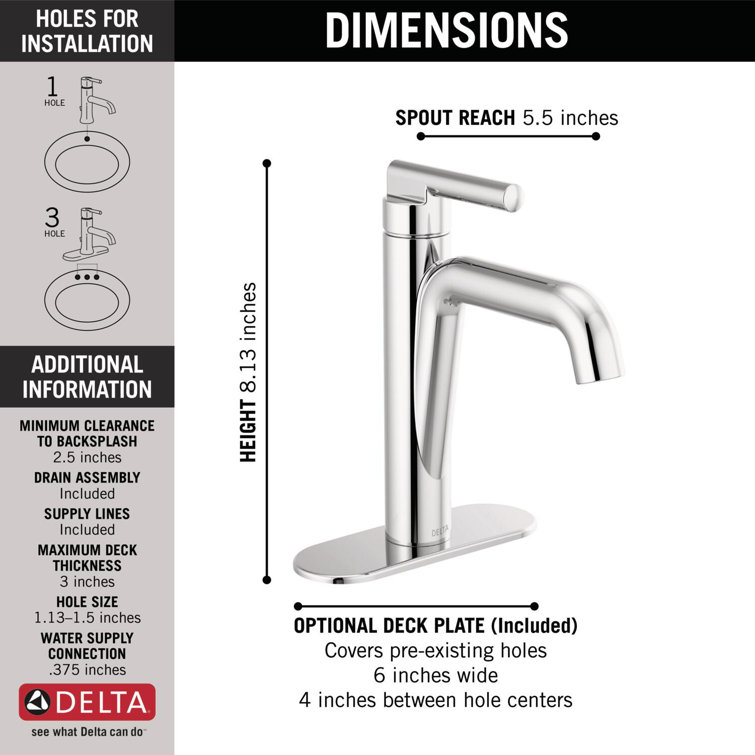 Nicoli Chrome Single Handle Bathroom Faucet with Drain Assembly