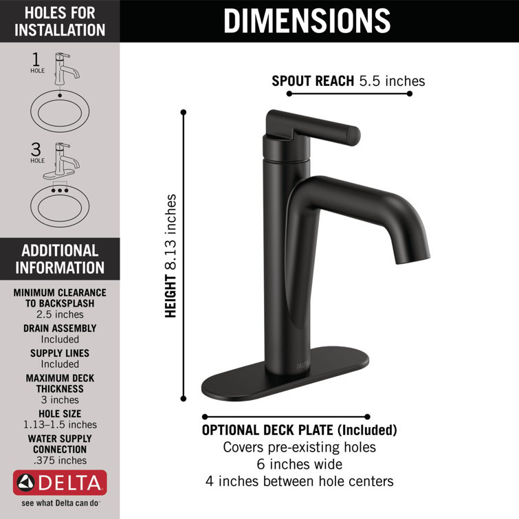Nicoli Matte Black Single Hole Brass Bathroom Faucet
