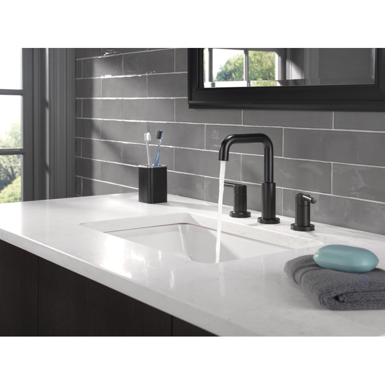 Matte Black Brass Widespread Bathroom Faucet with Drain