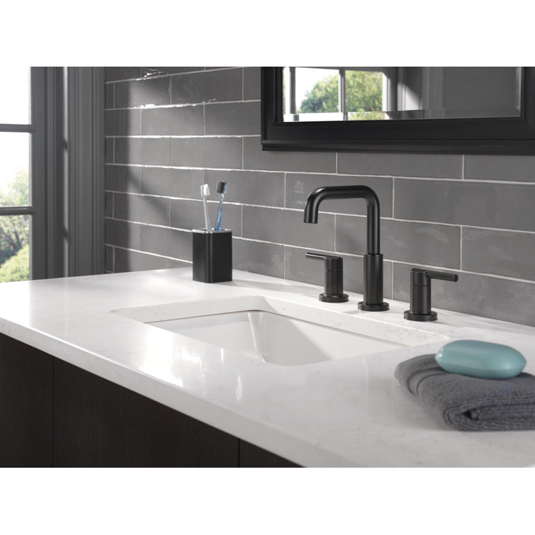 Matte Black Brass Widespread Bathroom Faucet with Drain