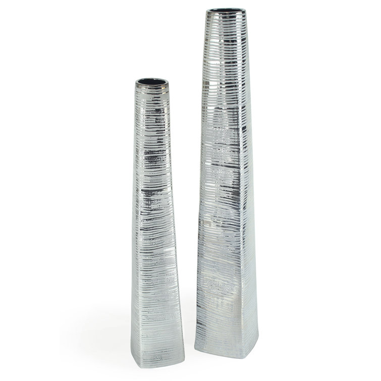 Harper Silver Ceramic Decorative Floor Vase, 43"