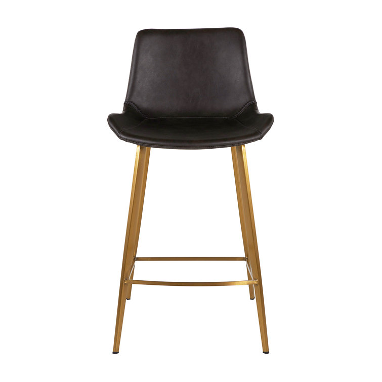 Hines Transitional Brushed Gold and Charcoal Brown Faux Leather Counter Stool