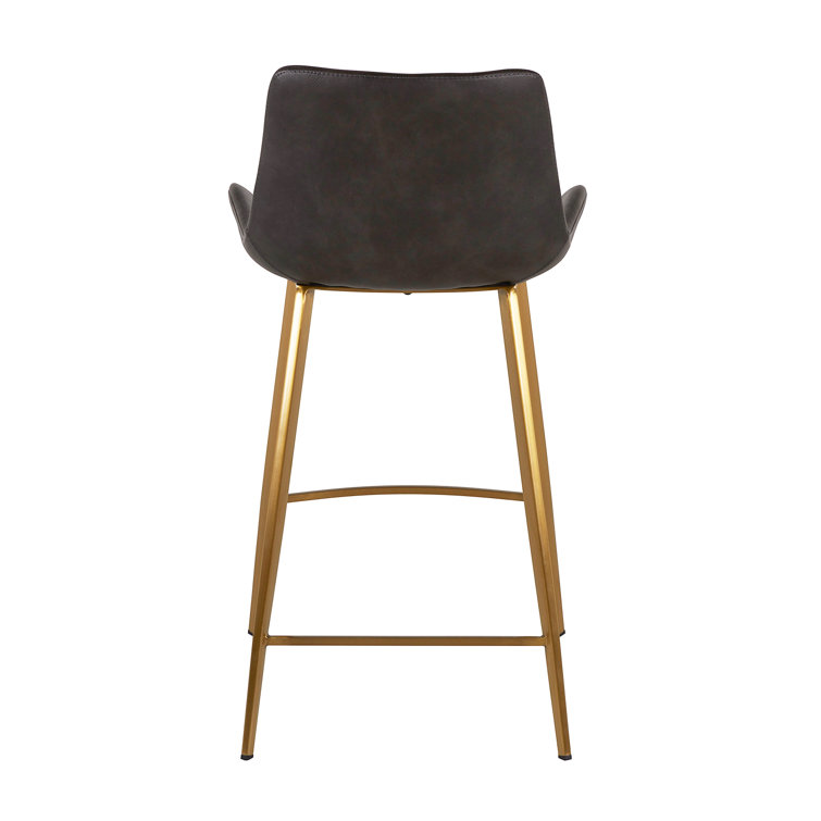 Hines Transitional Brushed Gold and Charcoal Brown Faux Leather Counter Stool