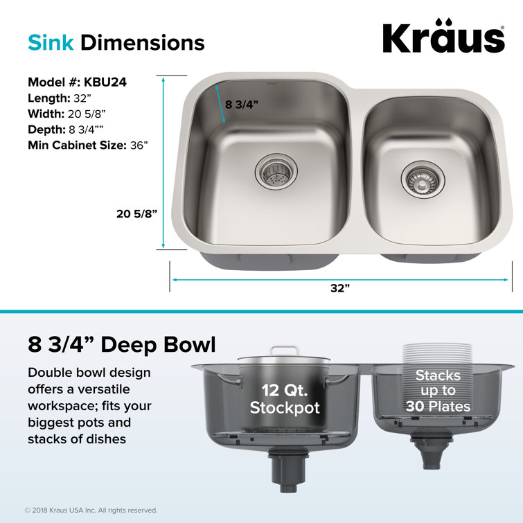 Premier 32-inch Satin Stainless Steel Double Bowl Undermount Sink