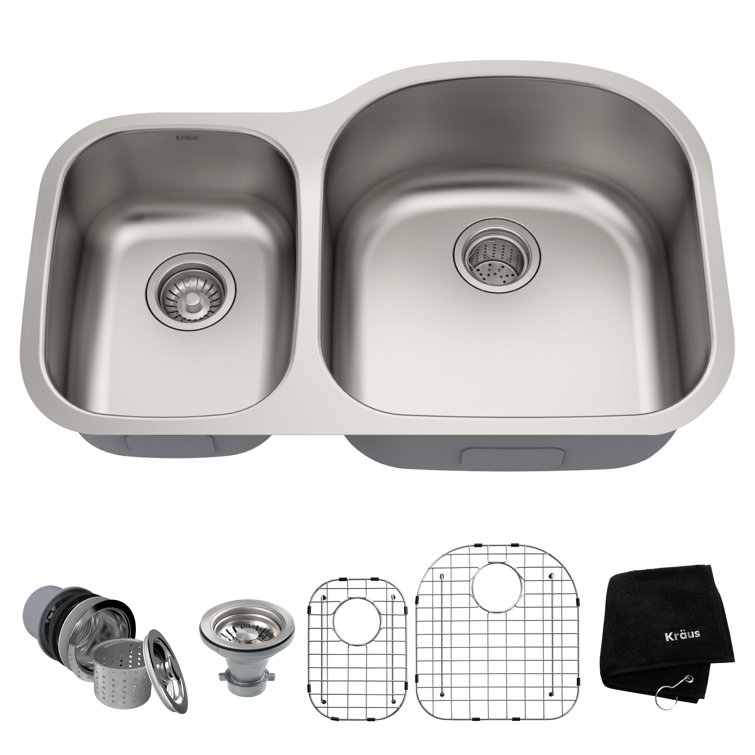 Kraus 32-inch Satin Stainless Steel Undermount Double Bowl Kitchen Sink