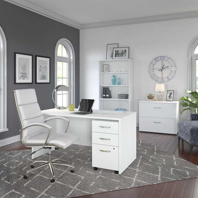 Transitional White 72" Home Office Desk with Cable Management