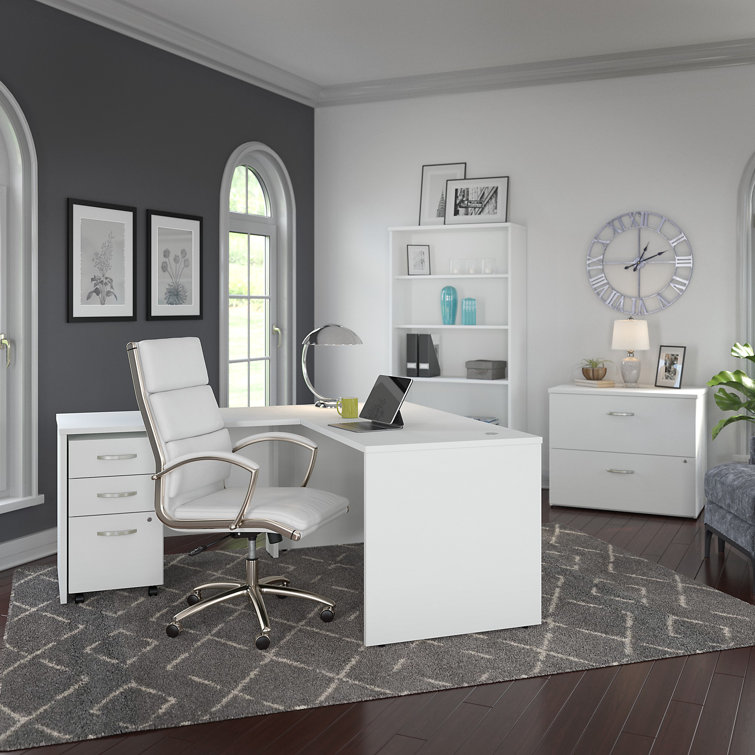 Transitional White 72" Home Office Desk with Cable Management