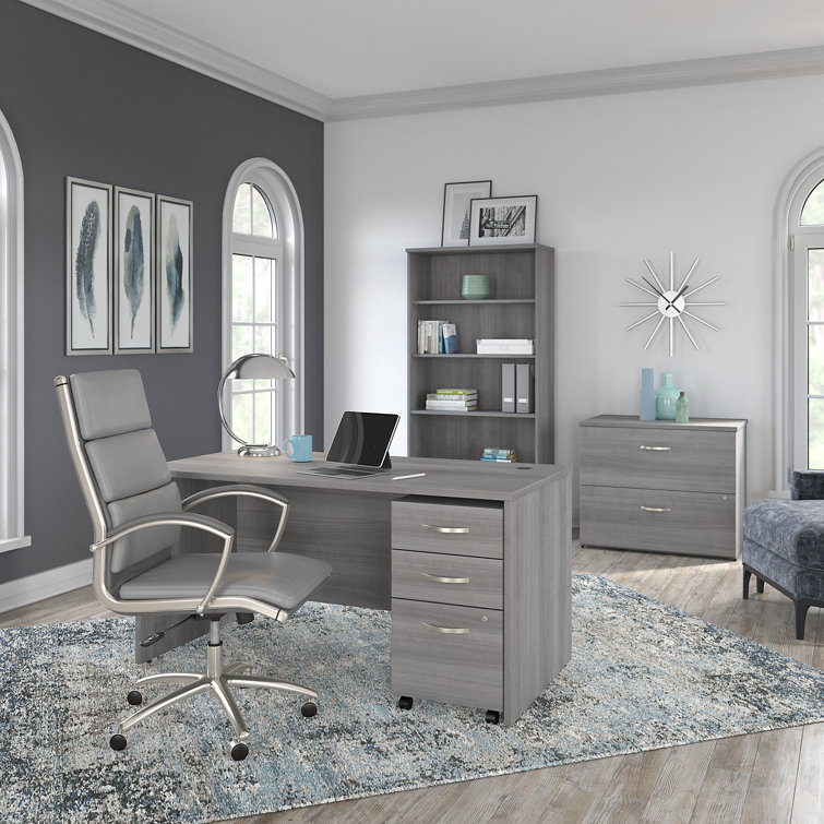 Light Gray High Back Leather Executive Swivel Chair with Metal Base
