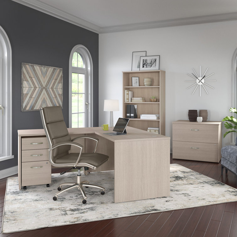 Washed Gray High Back Leather Executive Office Chair with Adjustable Arms