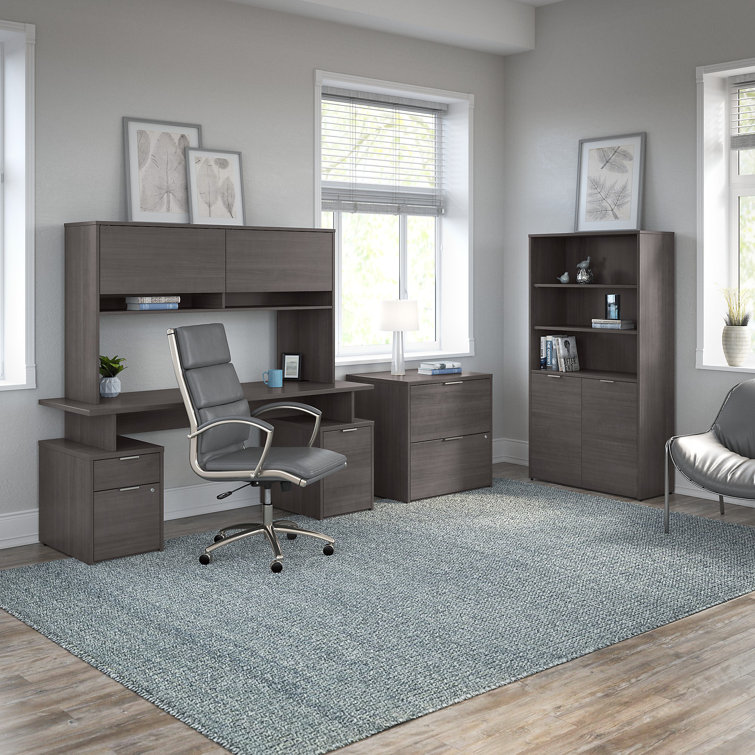 Storm Gray Adjustable 5-Shelf Bookcase with Doors