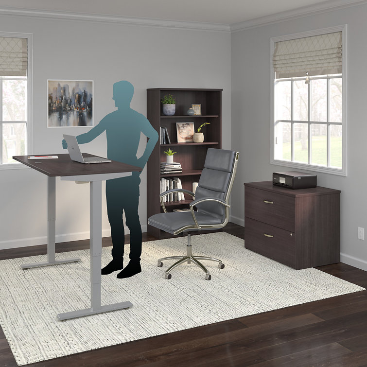 Transitional Storm Gray 5-Shelf Adjustable Bookcase in Engineered Wood