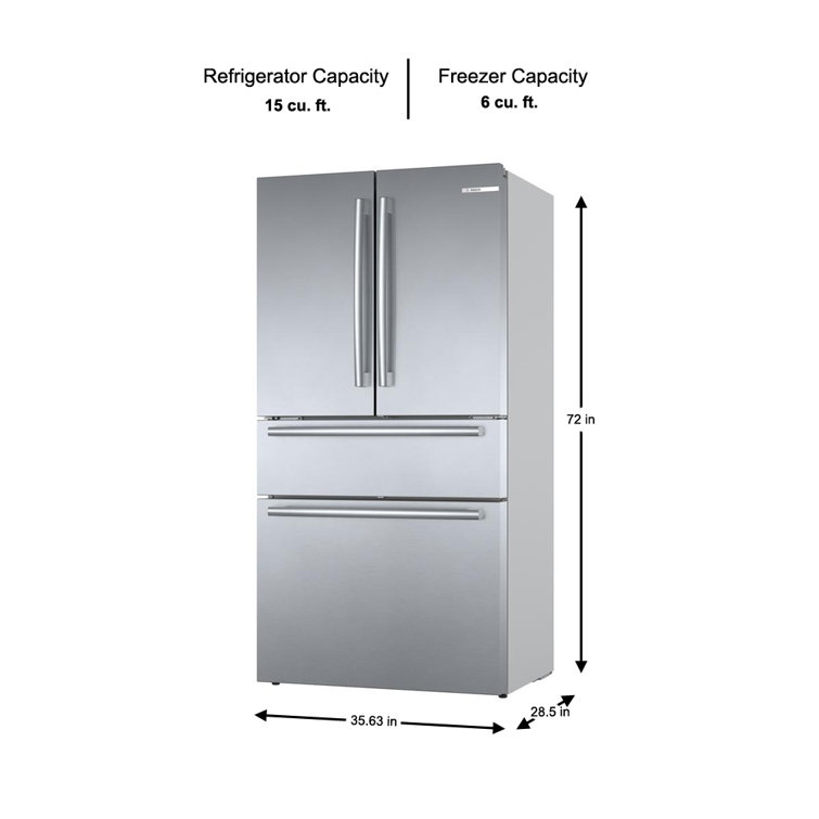 36 Inch Stainless Steel Smart French Door Refrigerator with Ice Maker