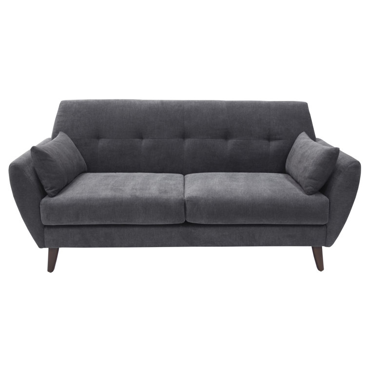 Slate Gray Tufted Microfiber Mid-Century Modern Loveseat with Pillows