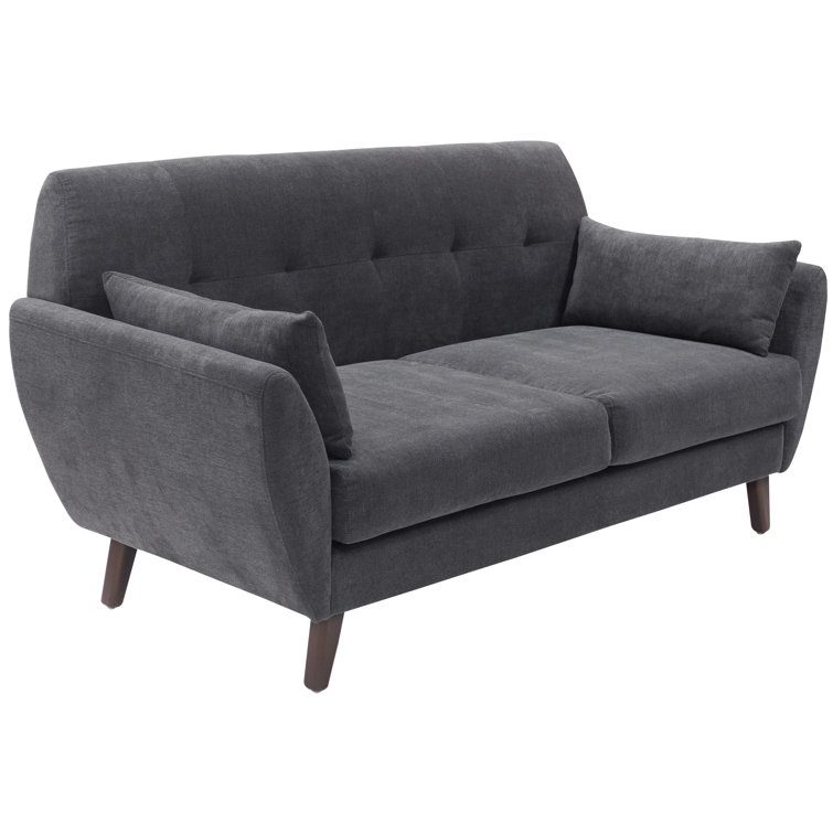 Slate Gray Tufted Microfiber Mid-Century Modern Loveseat with Pillows