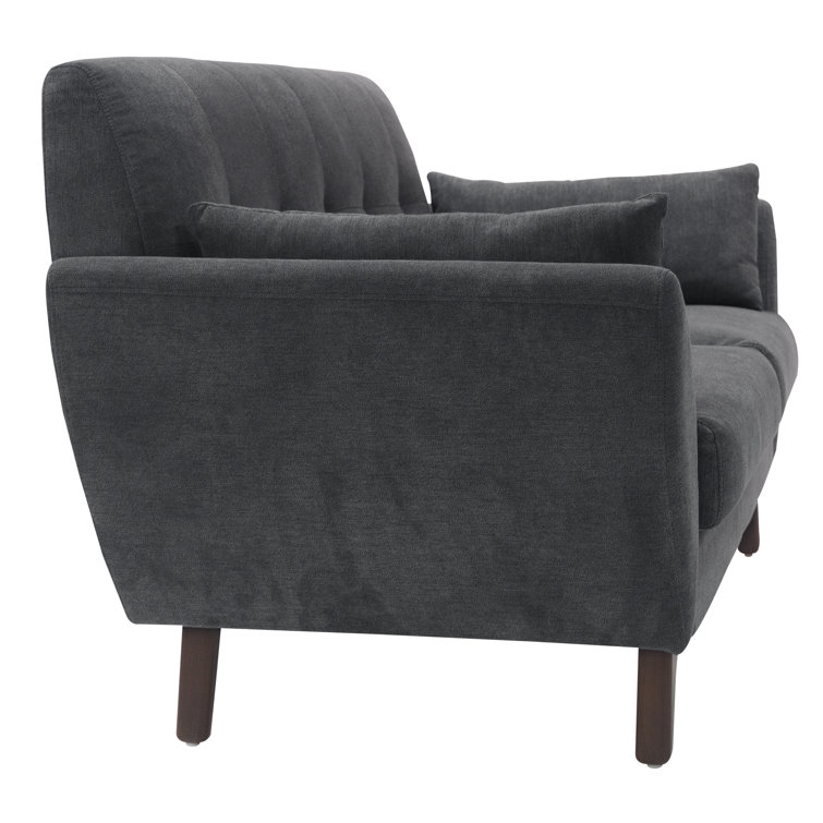 Slate Gray Tufted Microfiber Mid-Century Modern Loveseat with Pillows