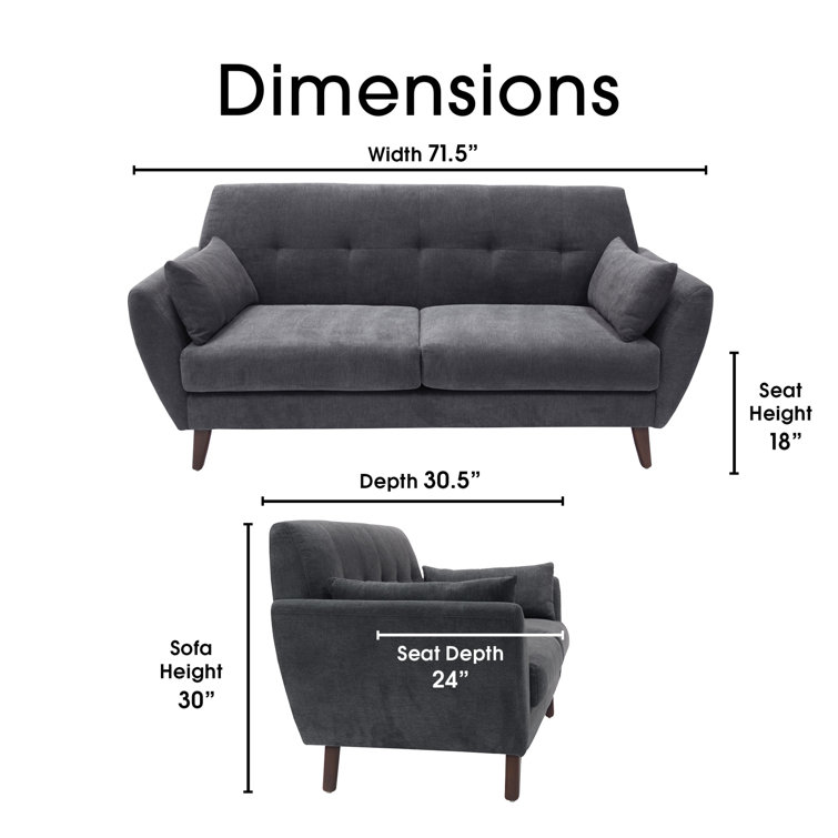 Slate Gray Tufted Microfiber Mid-Century Modern Loveseat with Pillows