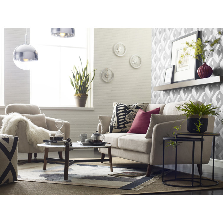 Beige Microfiber Upholstered Armchair with Solid Wood Legs