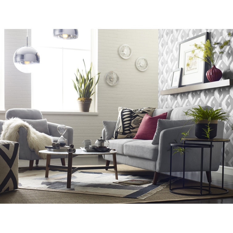 Light Gray Tufted Microfiber Track Arm Sofa with Wood Legs