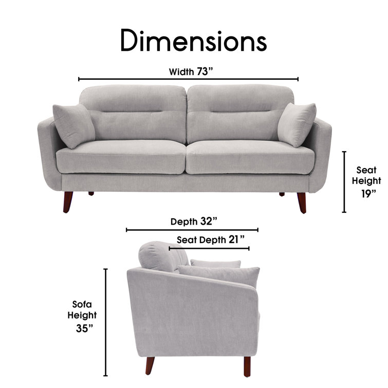 Light Gray Tufted Microfiber Track Arm Sofa with Wood Legs