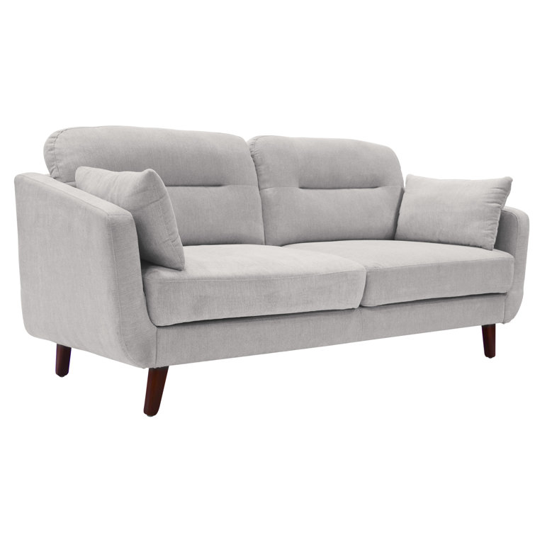 Light Gray Tufted Microfiber Track Arm Sofa with Wood Legs