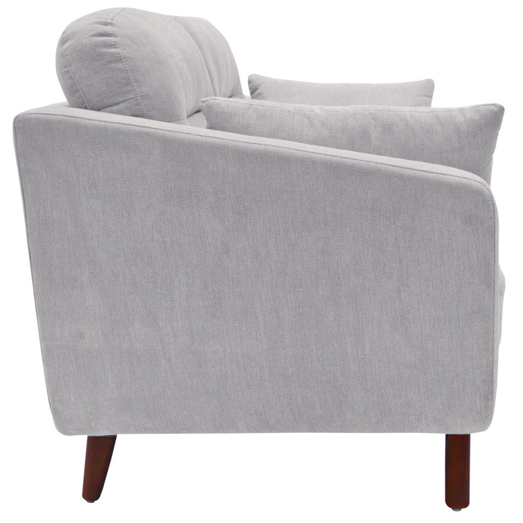 Light Gray Tufted Microfiber Track Arm Sofa with Wood Legs
