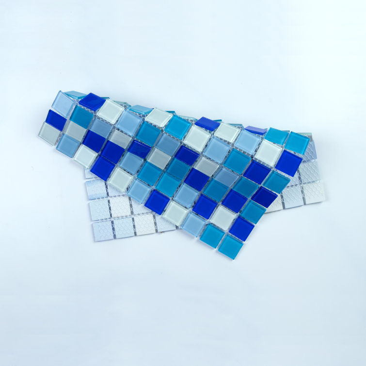 Aqua Blue Polished Glass Mosaic Wall Tile